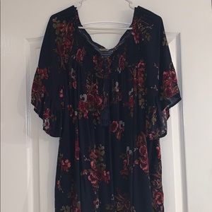Navy flowered blouse